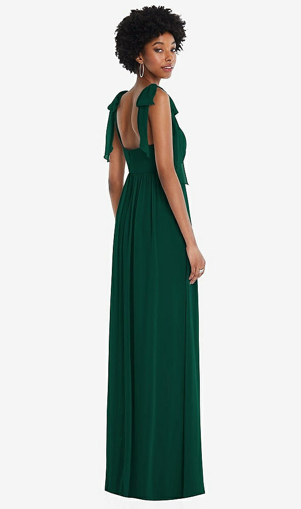 Back View - Hunter Green Convertible Tie-Shoulder Empire Waist Maxi Dress