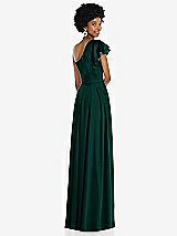 Rear View Thumbnail - Evergreen Draped One-Shoulder Flutter Sleeve Maxi Dress with Front Slit
