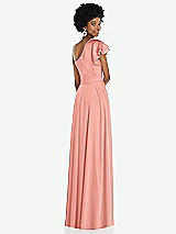 Rear View Thumbnail - Rose - PANTONE Rose Quartz Draped One-Shoulder Flutter Sleeve Maxi Dress with Front Slit
