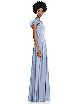 Side View Thumbnail - Sky Blue Draped One-Shoulder Flutter Sleeve Maxi Dress with Front Slit