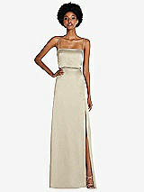Front View Thumbnail - Champagne Low Tie-Back Maxi Dress with Adjustable Skinny Straps