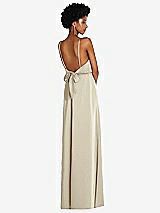 Rear View Thumbnail - Champagne Low Tie-Back Maxi Dress with Adjustable Skinny Straps