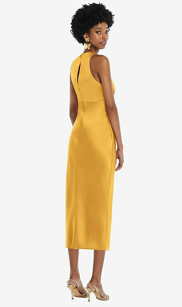 Back View - NYC Yellow Jewel Neck Sleeveless Midi Dress with Bias Skirt