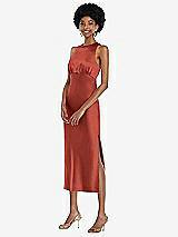 Front View Thumbnail - Amber Sunset Jewel Neck Sleeveless Midi Dress with Bias Skirt