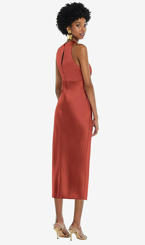 Back View - Amber Sunset Jewel Neck Sleeveless Midi Dress with Bias Skirt