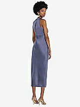 Rear View Thumbnail - French Blue Jewel Neck Sleeveless Midi Dress with Bias Skirt
