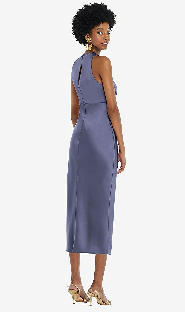 Back View - French Blue Jewel Neck Sleeveless Midi Dress with Bias Skirt