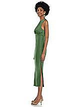 Side View Thumbnail - Vineyard Green Jewel Neck Sleeveless Midi Dress with Bias Skirt