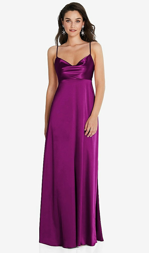 Front View - Persian Plum Cowl-Neck Empire Waist Maxi Dress with Adjustable Straps