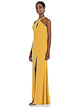 Side View Thumbnail - NYC Yellow Criss Cross Halter Princess Line Trumpet Gown