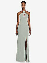 Front View Thumbnail - Willow Green Criss Cross Halter Princess Line Trumpet Gown