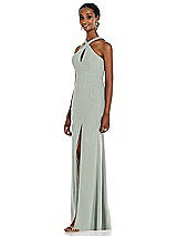Side View Thumbnail - Willow Green Criss Cross Halter Princess Line Trumpet Gown