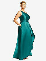 Alt View 2 Thumbnail - Jade One-Shoulder Satin Gown with Draped Front Slit and Pockets