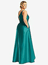 Alt View 3 Thumbnail - Jade One-Shoulder Satin Gown with Draped Front Slit and Pockets
