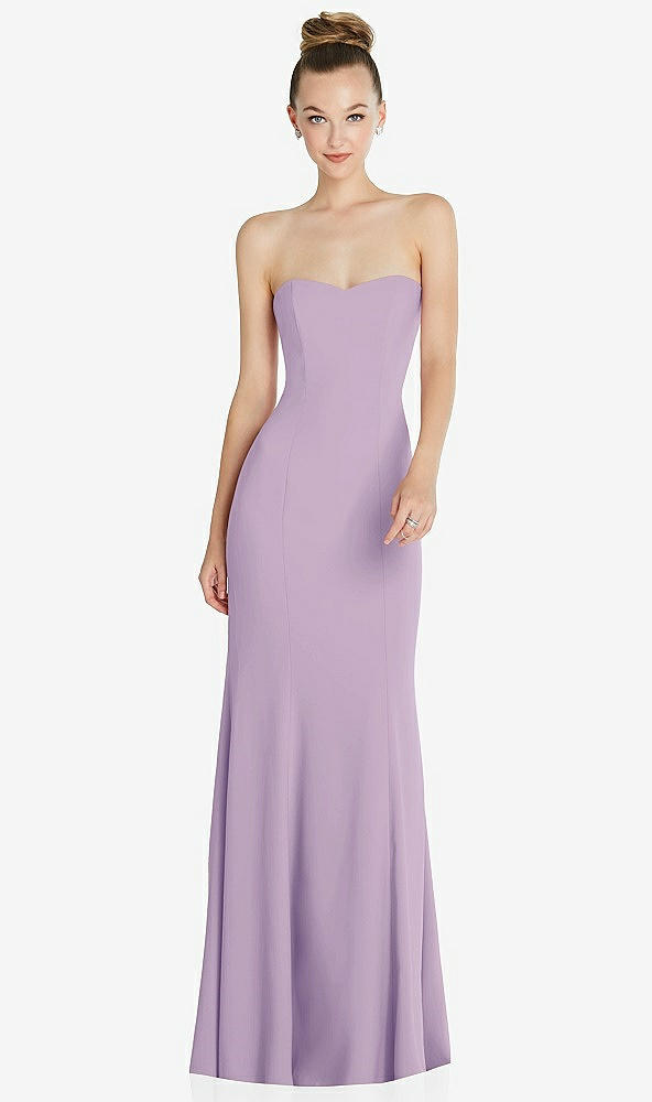 Front View - Pale Purple Strapless Princess Line Crepe Mermaid Gown
