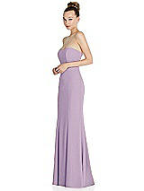 Side View Thumbnail - Pale Purple Strapless Princess Line Crepe Mermaid Gown