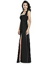 Side View Thumbnail - Black Flat Tie-Shoulder Empire Waist Maxi Dress with Front Slit