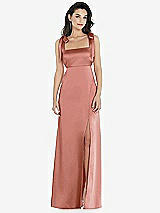 Front View Thumbnail - Desert Rose Flat Tie-Shoulder Empire Waist Maxi Dress with Front Slit