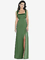 Front View Thumbnail - Vineyard Green Flat Tie-Shoulder Empire Waist Maxi Dress with Front Slit