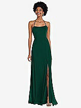 Alt View 1 Thumbnail - Hunter Green Scoop Neck Convertible Tie-Strap Maxi Dress with Front Slit