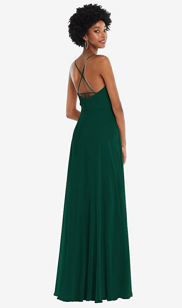 Back View - Hunter Green Scoop Neck Convertible Tie-Strap Maxi Dress with Front Slit