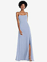 Front View Thumbnail - Sky Blue Scoop Neck Convertible Tie-Strap Maxi Dress with Front Slit