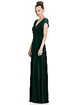 Side View Thumbnail - Evergreen Cap Sleeve Faux Wrap Velvet Maxi Dress with Pockets