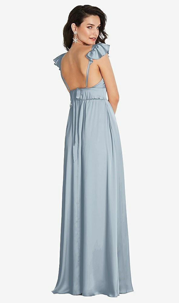 Back View - Mist Deep V-Neck Ruffle Cap Sleeve Maxi Dress with Convertible Straps
