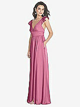 Side View Thumbnail - Orchid Pink Deep V-Neck Ruffle Cap Sleeve Maxi Dress with Convertible Straps