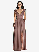 Front View Thumbnail - Sienna Deep V-Neck Ruffle Cap Sleeve Maxi Dress with Convertible Straps