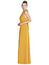 Side View Thumbnail - NYC Yellow Halter Backless Maxi Dress with Crystal Button Ruffle Placket