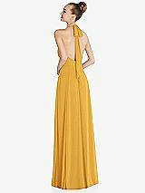 Rear View Thumbnail - NYC Yellow Halter Backless Maxi Dress with Crystal Button Ruffle Placket