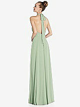 Rear View Thumbnail - Celadon Halter Backless Maxi Dress with Crystal Button Ruffle Placket