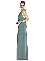 Side View Thumbnail - Icelandic Halter Backless Maxi Dress with Crystal Button Ruffle Placket