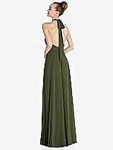 Rear View Thumbnail - Olive Green Halter Backless Maxi Dress with Crystal Button Ruffle Placket