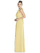 Side View Thumbnail - Pale Yellow Halter Backless Maxi Dress with Crystal Button Ruffle Placket