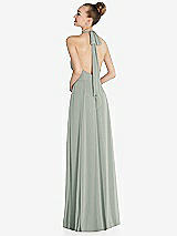 Rear View Thumbnail - Willow Green Halter Backless Maxi Dress with Crystal Button Ruffle Placket