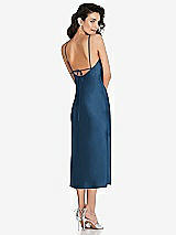 Rear View Thumbnail - Dusk Blue Open-Back Convertible Strap Midi Bias Slip Dress