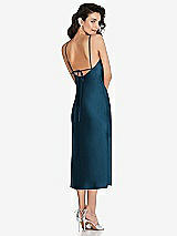 Rear View Thumbnail - Atlantic Blue Open-Back Convertible Strap Midi Bias Slip Dress