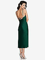 Rear View Thumbnail - Hunter Green Open-Back Convertible Strap Midi Bias Slip Dress