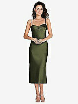 Front View Thumbnail - Olive Green Open-Back Convertible Strap Midi Bias Slip Dress