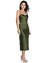 Side View Thumbnail - Olive Green Open-Back Convertible Strap Midi Bias Slip Dress