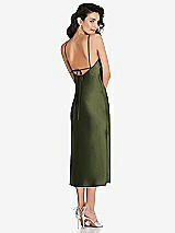 Rear View Thumbnail - Olive Green Open-Back Convertible Strap Midi Bias Slip Dress