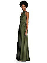 Side View Thumbnail - Olive Green Stand Collar Cutout Tie Back Maxi Dress with Front Slit