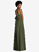Rear View Thumbnail - Olive Green Stand Collar Cutout Tie Back Maxi Dress with Front Slit