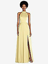 Front View Thumbnail - Pale Yellow Stand Collar Cutout Tie Back Maxi Dress with Front Slit