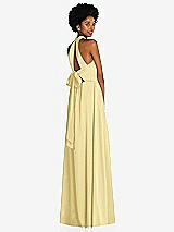 Rear View Thumbnail - Pale Yellow Stand Collar Cutout Tie Back Maxi Dress with Front Slit