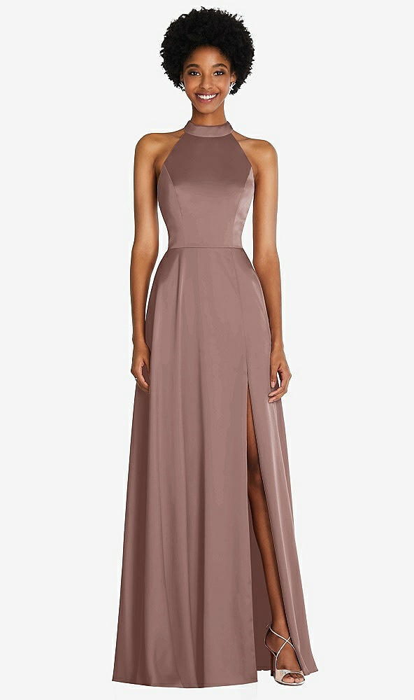 Front View - Sienna Stand Collar Cutout Tie Back Maxi Dress with Front Slit