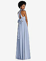 Rear View Thumbnail - Sky Blue Stand Collar Cutout Tie Back Maxi Dress with Front Slit