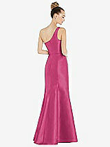 Rear View Thumbnail - Tea Rose Draped One-Shoulder Satin Trumpet Gown with Front Slit